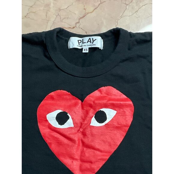 COMME DES GARCONS PLAY Womens Cotton Tee With Red Emblem in Black XSmall - Picture 7 of 14